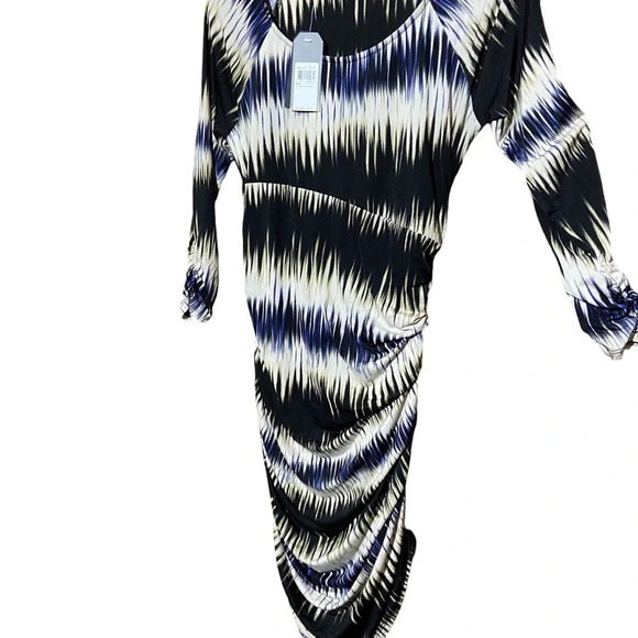 NWT GUESS 3/4 Sleeve Joise Rutched Mini Dress Jet Black Multi Size Medium - Picture 9 of 12